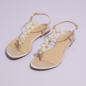 🆕 JEWEL BADGLEY MISCHKA Larissa pearl bauble satin t-strap flat sandals